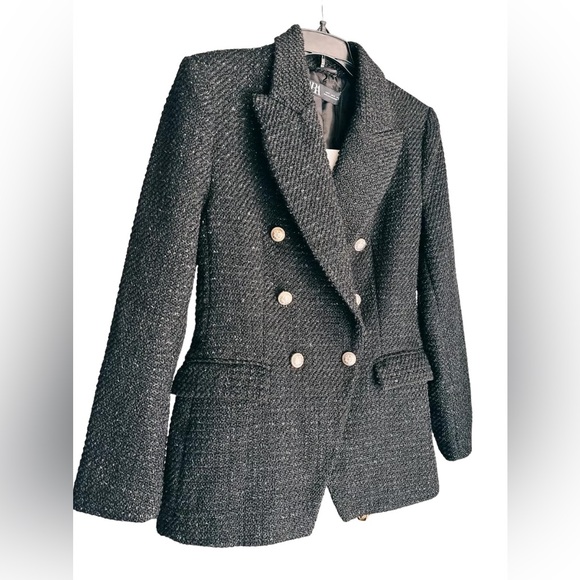Zara Charcoal Blazer with Metallic Buttons - Picture 3 of 11